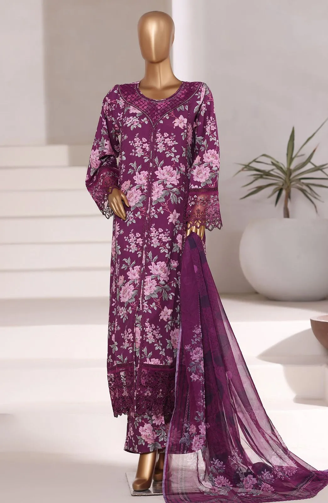 SADABAHAR 3PCS  Design-02 - SBD25VSC - Purple
